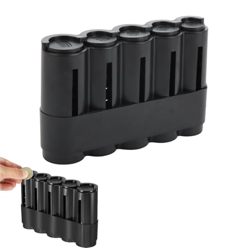 Münzsortierer, Kleingeld Sortierer, Münzen Box mit 5 Fächern, Münzbox,Kleingeld Aufbewahrung, Coin Holder, Münzspender, Kunststoff Münzhalter (Schwarz)