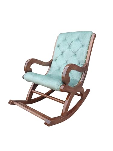 Image of Solid Sheesham Wood Rocking Chair for Living Room | Ergonomic Resting Chair for Relaxing and Pregnant Women (Sky-Blue)