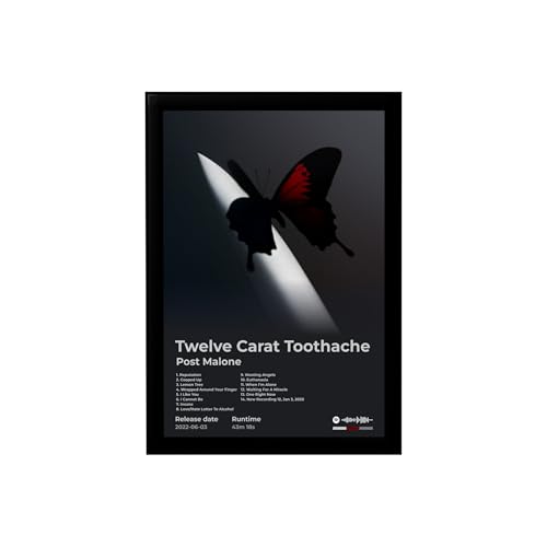 Image of BLINKART Post Malone- Twelve Carat Toothache Wall Photo Frames | Wall Art for Bedroom, Living Room, Studio or Office | Album Cover Print with Spotify Song Link QR Code | Gift for Fans - 8x12 In