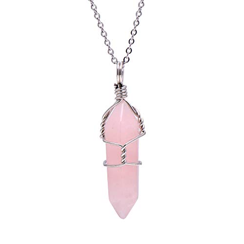 Paialco Jewelry Hand Wired Natural Rose Quartz Healing Point Chakra Pendant Necklace 18