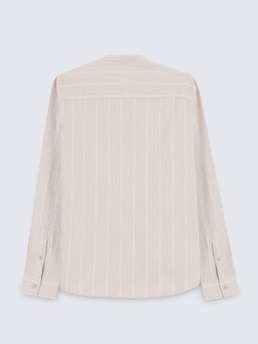 Image of StitchX Men's Seersucker Band Collar Pure Cotton Striped Kurta Shirt-S-2XL