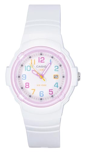 Reloj Casio LX-800H-7A1VDF para niña con correa de resina blanca y esfera rosa sumergible
