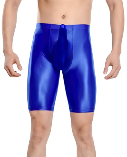 SEAUR Men's Shiny Tights Shorts Oil Glossy U Pouch Trunks Sports Workout Gym Yoga Boxer Briefs Underwear