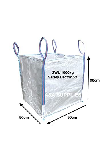 A&A SUPPLIES UK 1 Tonne FIBC Bulk Builders Bag - 90x90x90cm, Heavy Duty Bulk Garden Waste, 1000kg SWL, Industrial Material (1 Bag) 2 A&A SUPPLIES UK 1 Tonne FIBC Bulk Builders Bag - 90x90x90cm, Heavy Duty Bulk Garden Waste, 1000kg SWL, Industrial Material (1 Bag) - Image 2