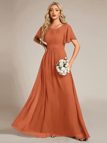 Image of Ever-Pretty Women's Spring Elegant Round Neck Short Sleeve Chiffon Empire Waist Floor Length Formal Dresses Bridesmaid Dress