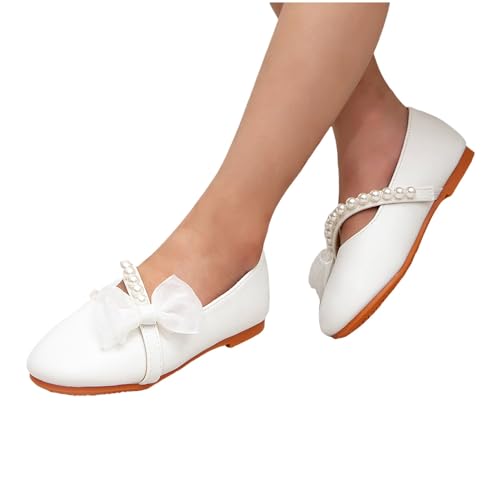 IWIHMIV Toddler Girls Dress Shoes Flower Girl Comfortable Mary Jane Ballet Flat Pearls Bow Wedding Party Shoes2