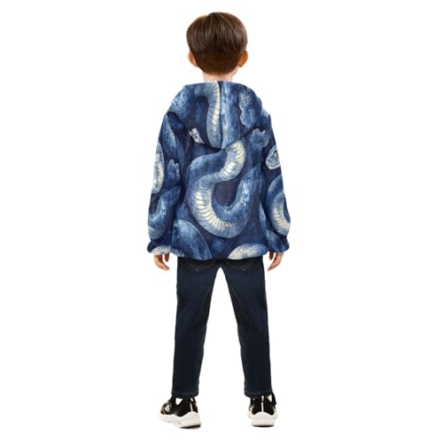 Blue Snake Watercolor Toddler Fleece Jacket Girl Boys Hooded Fleece Jacket Coat Warm Outwear Zip-up 3-10T4