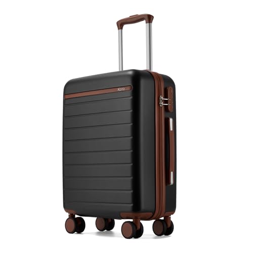 Kono Cabin Suitcase 55x40x20 Lightweight ABS + PC Hard Shell Carry On Hand Luggage Trolley Case Small Travel with Spinner Wheels (Black/Brown)