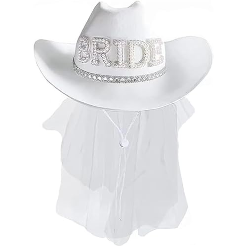 Delphinus Bridal Cowboy Hat White Velvet Fur with Veil
