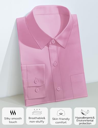 Image of Boys Long Sleeve Button-Down Dress Shirts with Tie: 2 Fabrics (Stretch /Standard) & 2 Fits (Regular /Husky)