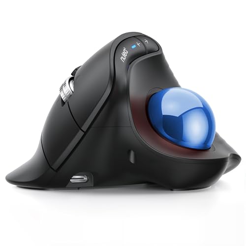 Image of Nulea M514 Vertical Trackball Mouse, Ergonomic Wireless Thumb-Control Mouse with Quiet Clicks, 3 Device Connection (Bluetooth & USB Receiver), Rechargeable for PC /Mac /Laptop /Tablet,Blue
