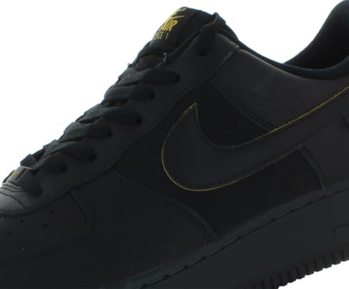 Image of Nike Air Force 1 '07 Leather Unisex Shoes Size 12, Color: Core Black /University Gold /Black