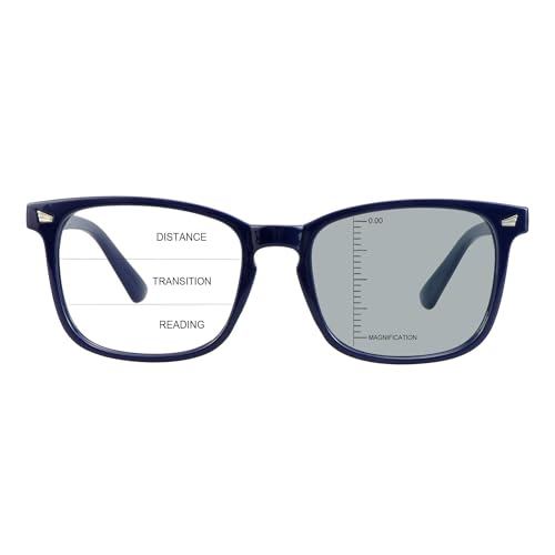 Image of Vintage Square Progressive Multifocal Presbyopic Glasses, Photochromic Gray Sunglasses for Men Women Readers (Navy,+0.00 /+1.00 Magnification)