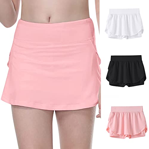 Girls Flowy Athletic Skirt Dolphin Shorts Spandex Liner Preppy Tennis Dress Running Fitness Yoga Skirt Pants