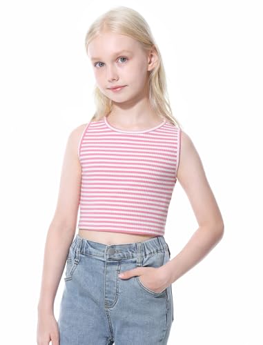 Image of EXARUS Girls Crop Tank Top Dance Hip Hop Outfits Cheer Cropped Top | Kids Tween Youth Summer Athletic Dance Convention Fitted Gymnastics Sleeveless Clothes