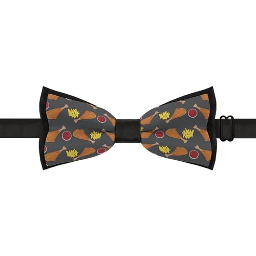 GoasNei Fried Chicken Legs Pattern Bow Tie for Men Adjustable Necktie Funny Tie Neck Ties for Weddings Party