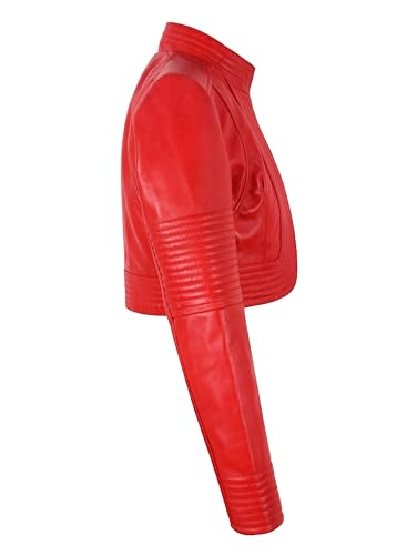 Ladies Elegant Look Real Leather Red Cropped Shrug Bolero Slim-Fit Jacket Ashley 91814