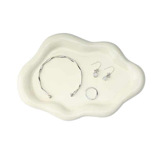YoHyien Bandeja Joyas en Forma de Nube, Bandeja para Joyas de Cerámica, Cuenco Decorativo Llaves, Bandeja para Cosméticos, Perfume, Bandeja para Anillos, Collares, Pulseras (Plateado)
