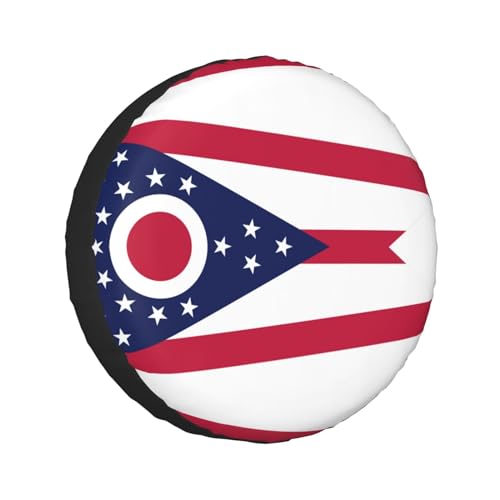 WURTON Ohio State Flag Print Spare Tire Cover Dust-Proof Wheel Tire Cover Fit Trailer, Rv, SUV and Many Vehicle, 14 inch, White, MC700