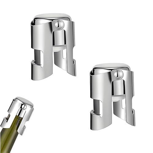 2 PCS Champagne Stoppers, Stainless Steel Sparkling Wine Bottle Sealers, Reusable Leak-Proof Champagne Saver with Silicone Airtight Seal & Locking Clamp for Prosecco Cava Wine Beer Bottles