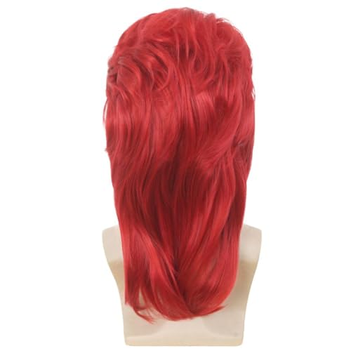 Image of Swiking Red Mullet Wigs for Men 70s 80s Disco Rocker Curly Punk Fancy Party Halloween Cosplay Costume Full Hair Wigs(Red)