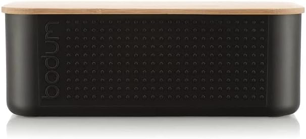 BODUM Bistro Small bread box, bamboo lid, 19 cm x 29 cm x H 11 cm, Dark Brown
