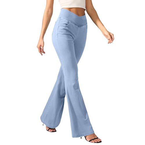 Jean évasé taille haute croisé en V parfait pour un look décontracté