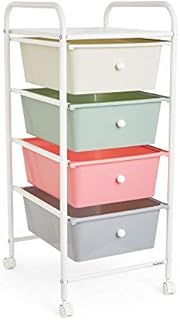 VonHaus Storage Trolley, 4 Drawer Pastel Wheeled Makeup Trolley, Durable Storage with Plastic Drawers, Chrome Frame, Storage Panel & 360° Wheels, Versatile Organiser for Bedroom, Bathroom, Home Office