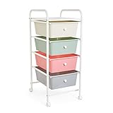 VonHaus Storage Trolley, 4 Drawer Pastel Wheeled Makeup Trolley, Durable Storage with Plastic Drawers, Chrome Frame & 360° Wheels, Versatile Organiser for Bedroom, Bathroom, Home Office