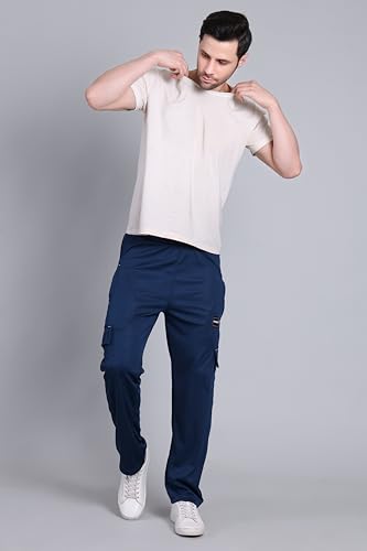 Image of Lycra Blend Cargo Track Pant for Men | Multi Pocket Lycra Stretch Fabric | Comfortable Stylish Joggers for Running Sports Casual Wear | Boys Gym Lower Activewear