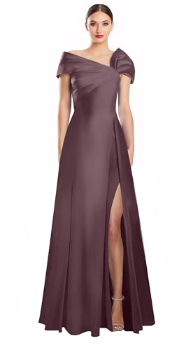 Image of Off Shoulder Satin Formal Dresses Long A Line Evening Party Prom Dresses for Women EA002