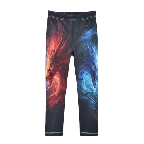 Bolaz Toddler Girls Leggings Printed Yoga Pants Leggings Blue Red Dragon for Kids