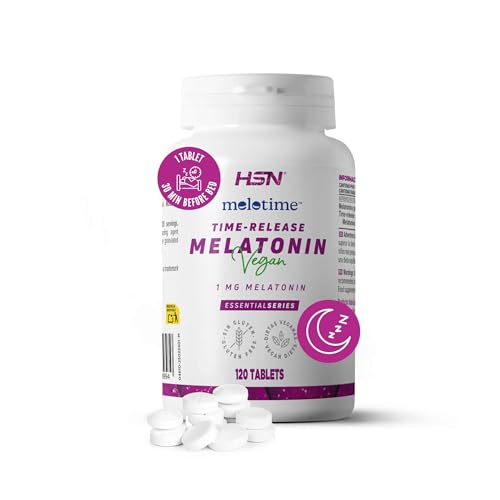 HSN Melatonina 1mg de Liberación Prolongada (8 horas) | 120 Tabletas | La Melatonina contribuye a Aliviar Jet Lag | No-GMO, Vegano, Sin Gluten