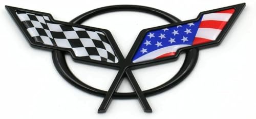 Image of Rear Deck Lid Cross Flags Emblem Car Badge Nameplate Replacement for Corvette C5 1997-2004 19207384 19207385 (US Flag-Black /Blue)