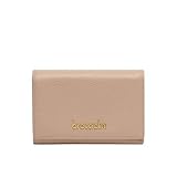Portefeuille modèle continental moyen, en cuir de couleur platine avec logo en relief doré.