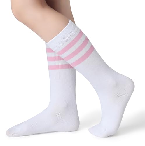 Pareberry Boys Girls Over the Calf Striped Tube Socks Cotton Soft Retro Athletics No Heel Socks for Kids 5-14 Years2