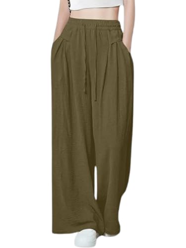 Image of GRECIILOOKS High Waist Polycotton Trousers for Women - Flared Parachute Pants with Side Pockets | Casual Travel Cargo Pants (Available in Plus Size and Value Pack)