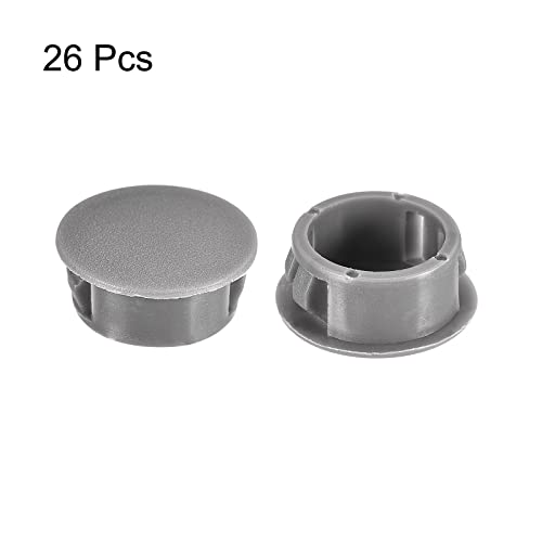 Image of uxcell 25 /32 inch Plastic Hole Plugs, 26Pcs Flush Type Panel Round Snap in Fastener Knockout Locking Plugs for Furniture Insert End Caps Panels, Gray