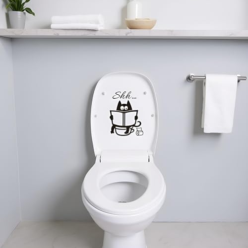 DPWOUM 1 x schwarzer entfernbarer Vinyl-Wandaufkleber für Toiletten, niedliches Katzenmotiv, WC-Zubehör