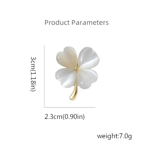 Image of Cats Eye Clover 4 Leaf Brooch Pin for Women Men Unisex Gold Plated Fashion Love Heart Shaped Flower Brooches Lapel Pins luck Decor Dress Accessories St Patrick's Day Birthday Holiday Jewelry Gift Souvenir