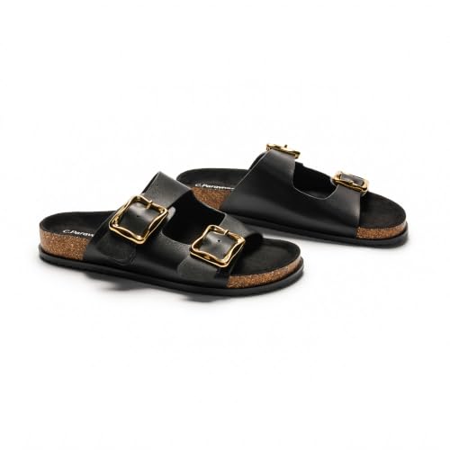Image of C.Paravano Women Suede Leather Slide Sandal Slip on Wide Width Arch Support