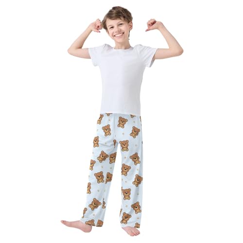 ZZKKO Cute Brown Bear Cartoon Boys Pants for Kids Jogger Pants with Pockets S-XL2
