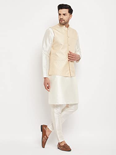 Image of Mother VM Mens Silk Blend Nehru Jacket - Timeless Style & Versatility | Banarasi Brocade Woven Jaquard Modi Jacket | Ethnic Sleeveless Coat for Formal & Casual Wear