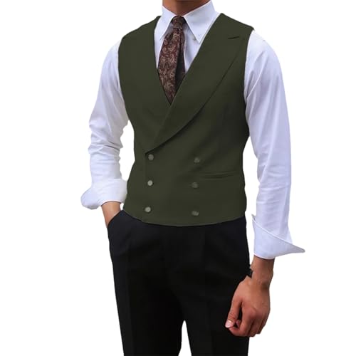 Mnjyihy Men Brown Sleeveless Suit Vest Solid Double Breasted Slim Lapel Business Wedding Vests Jacket