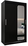 ABIKSMEBLE Promo 2 120 Armario 2 Puertas Correderas para Dormitorio - Armario Moderno con Espejo, Barra y Estantes - 120x200x62 cm (Ancho x Alto x Fondo) - Negro Mate