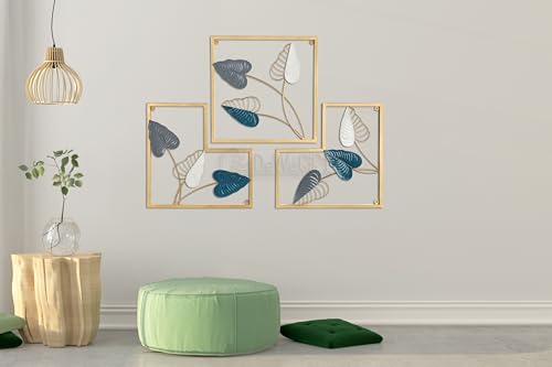 Image of DeWoGift Multicolor Alocasia Leaf Metal Wall Art Set of 3 (Elephant Ear) | Decorative Metal Wall Sculpture for Living Room Bedroom Office Hallway Hotel or Restaurant | Artistic Handcrafted Wall Decoration for Home & Kitchen