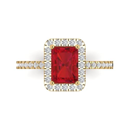 Clara Pucci 1.86 ct Emerald Cut Created Ruby 14k White Gold Halo Solitaire with Accents Wedding Engagement Bridal Promise Ring