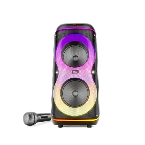 Image of boAt 2026 Launch PartyPal 390 Plus, Karaoke Auto-Tuner, 160W Output, 1 UHF Wireless Microphone, Vibrant RGB LEDs, Hearables App Support, TWS Mode, Guitar Input Port, Multi-Compatibility (Onyx Black)
