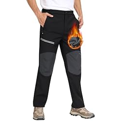Pantalon De Pesca MoFiz Hombre Pantalones de Esquí Senderismo Softshell Cálido Forro Polar Invierno Nieve Trabajo Pantalón Impermeables Cortaviento con Bolsillos con Cremallera A- Negro EU XXL