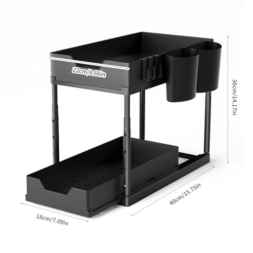 Estante Bajo Fregadero de 2 Niveles con Cajón Deslizante para Organización Multiusos de Almacenamiento para Cocina y Baño miniatura 3